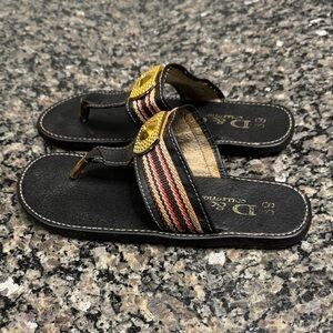 D&G Black and Gold Sandals with Striped Design 7.5